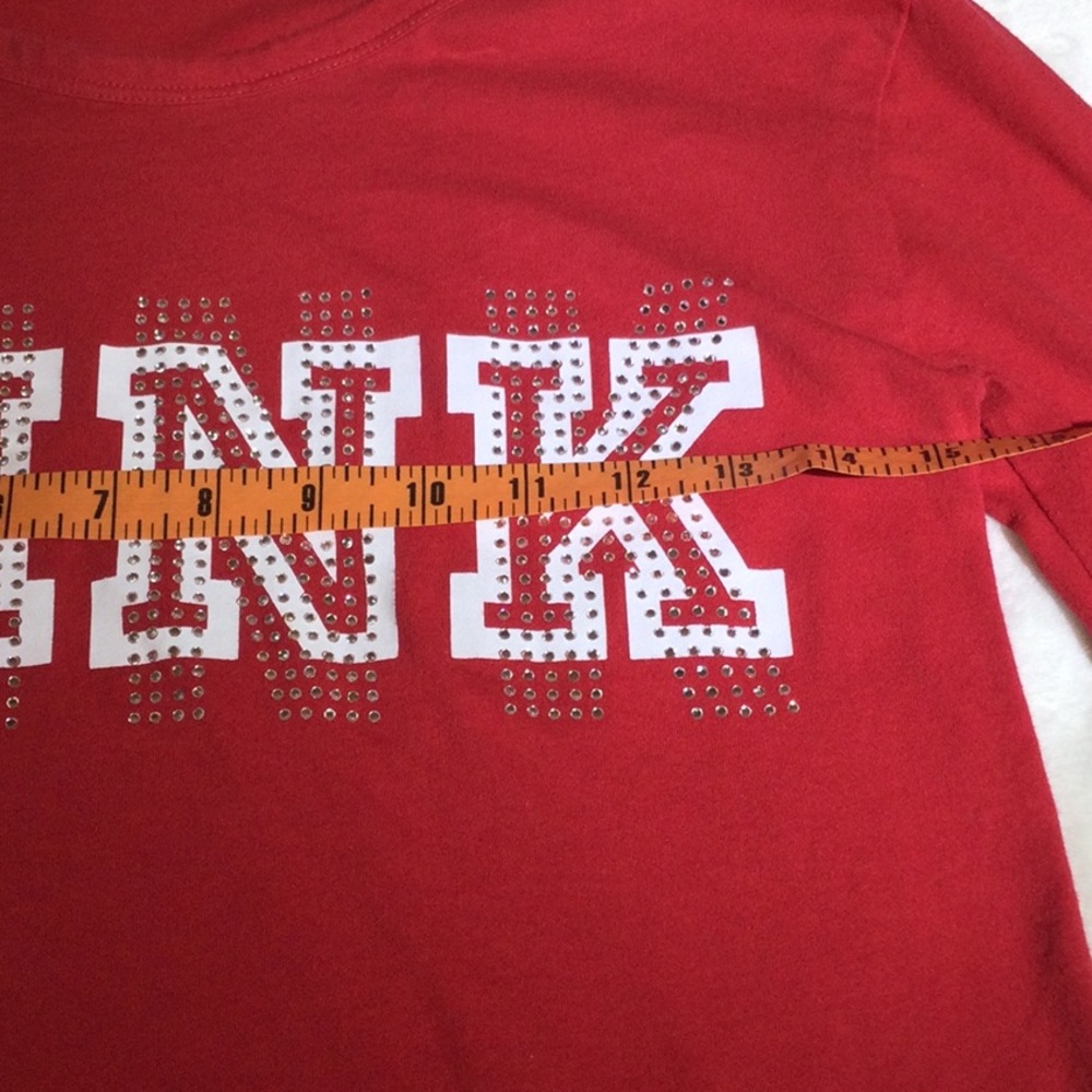 Pink Red Long Sleeve Tee  Embellishment Red & White Women's Small - Picture 3 of 7